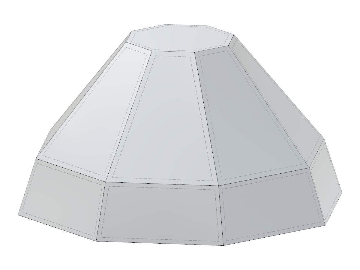 Un modello tronco di piramide parametrico che mostra diversi metodi di input, inclusi lunghezza del lato, raggio del cerchio circoscritto e raggio del cerchio inscritto.