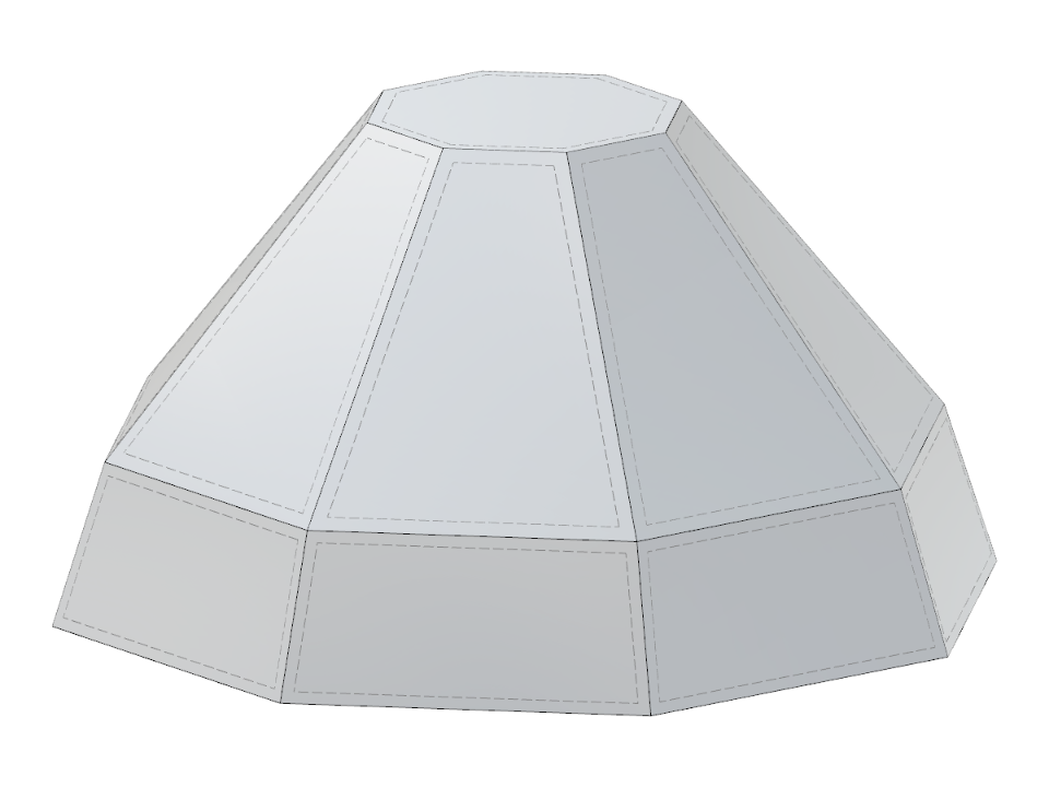 Un modello tronco di piramide parametrico che mostra diversi metodi di input, inclusi lunghezza del lato, raggio del cerchio circoscritto e raggio del cerchio inscritto.