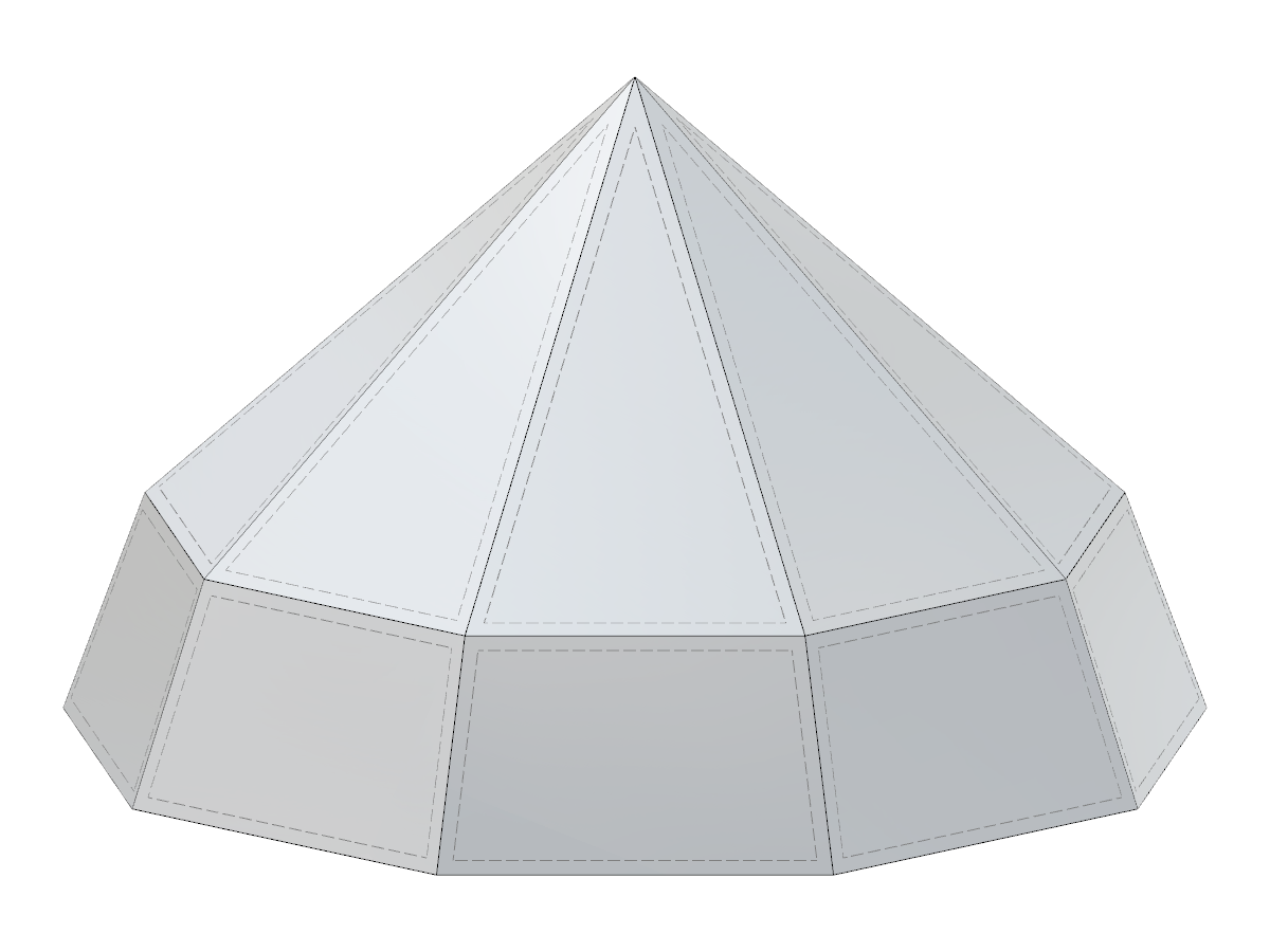 Piramide con base rastremata, che mostra opzioni di input parametrico per le proprietà dei bordi e i raggi del cerchio.