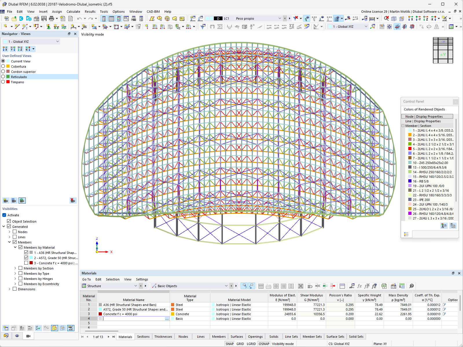 Struttura di copertura in acciaio | Modello del progetto Velodromo in RFEM 6 (© Metalúrgica Vera SLR)