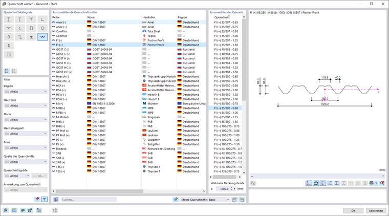Libreria delle sezioni trasversali - Lamiere trapezoidali