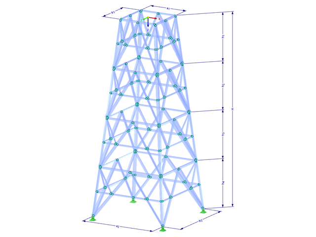Modello 002195 | TSR054-a | Torre a traliccio | Pianta rettangolare | Diagonali K inferiori (diritte) e orizzontali intermedie con parametri