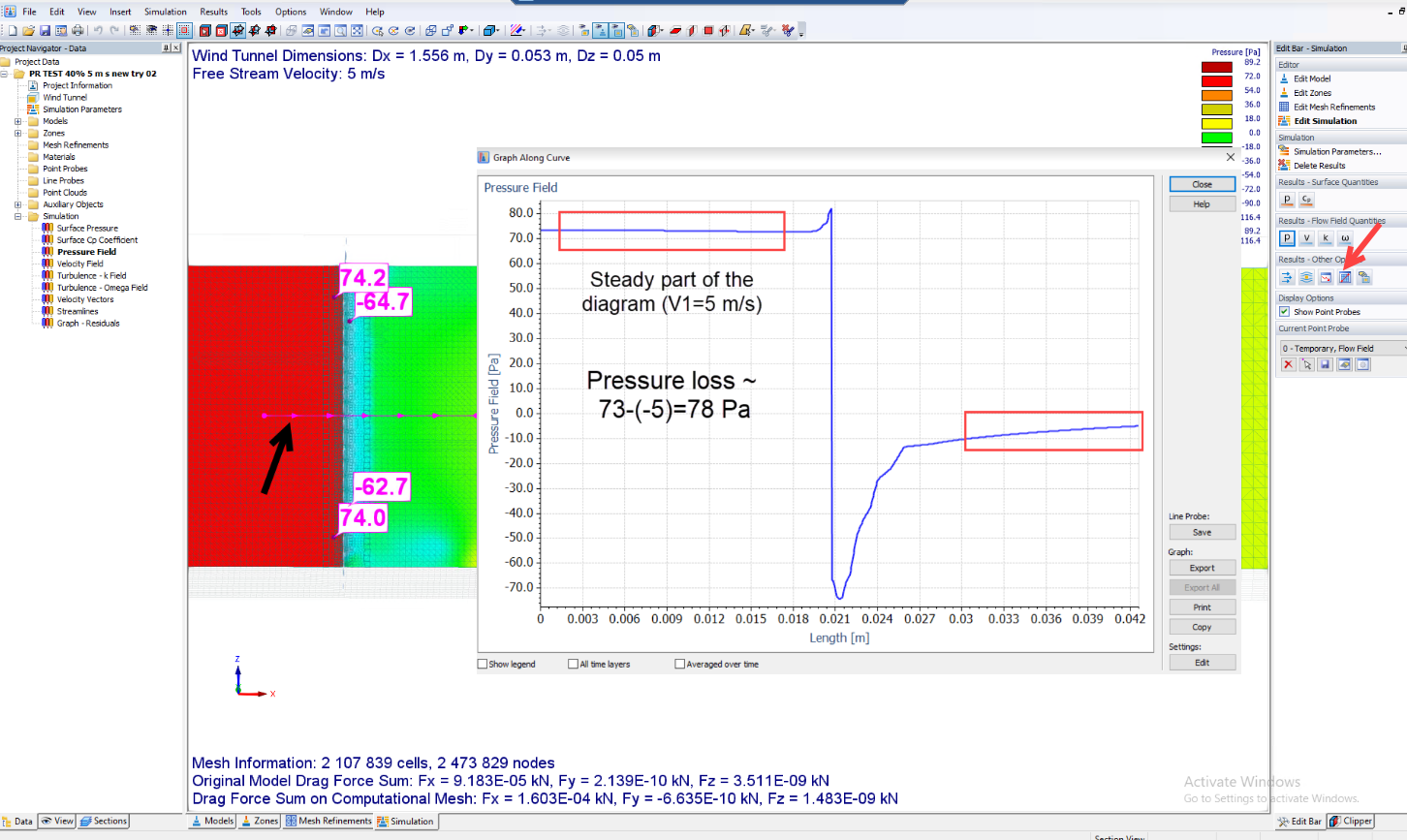 Calcolo della perdita di carico per V=5m/s