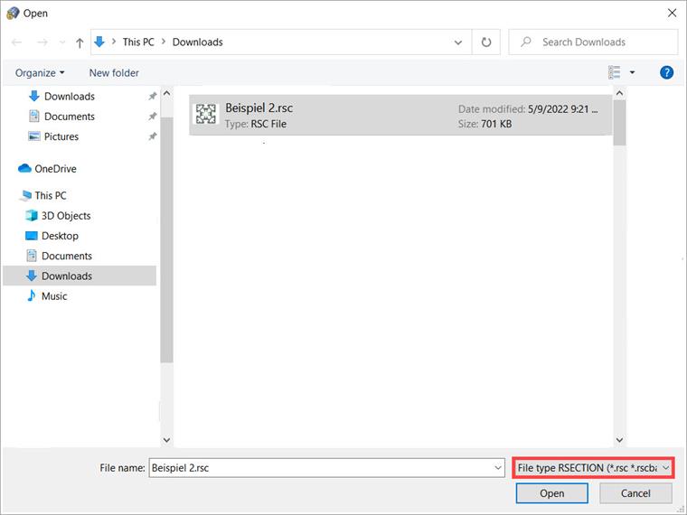 Apertura del file RSECTION in RFEM 6