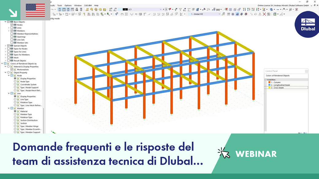 Overview of a webinar session answering frequently asked questions by the Dlubal support team regarding technical inquiries.