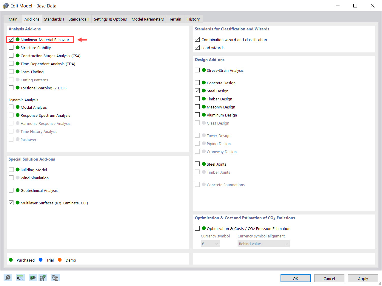 Add-on "Comportamento non lineare del materiale" per RFEM 6