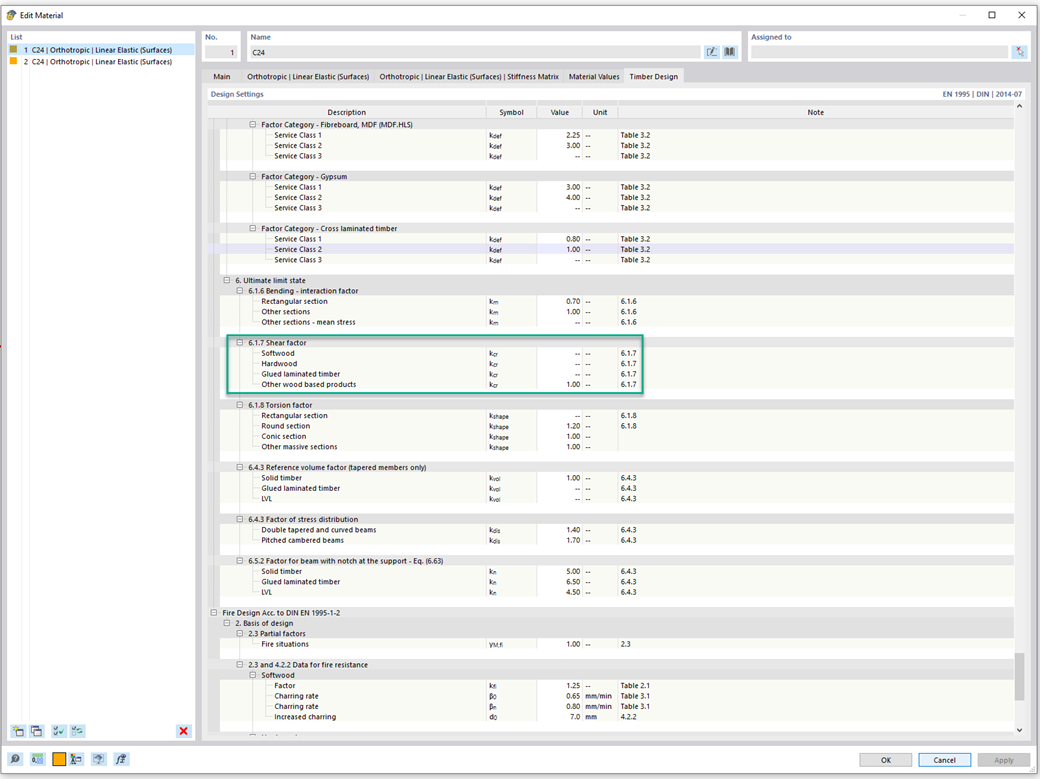 Caratteristica 002577 | Considerando il coefficiente di fessurazione kcr per le superfici