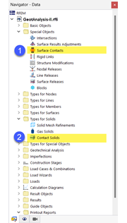 Contatti nel Navigatore di RFEM 6