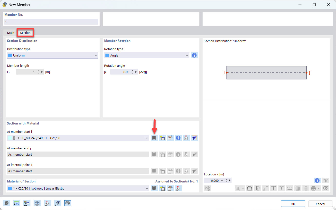 Apertura della libreria delle sezioni trasversali