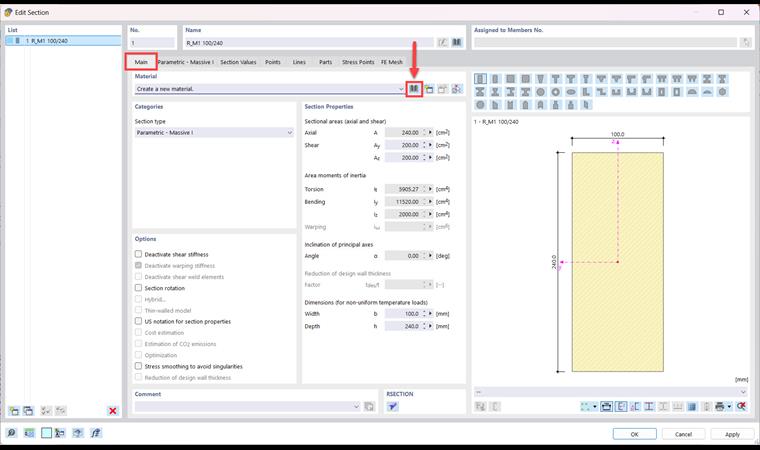 Apertura della libreria dei materiali