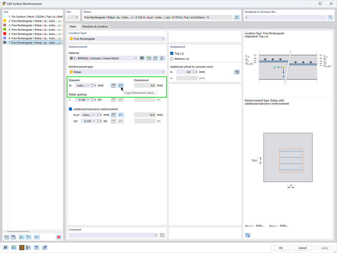 KB 001842 | Trasferire i parametri dell'armatura determinati nell'input