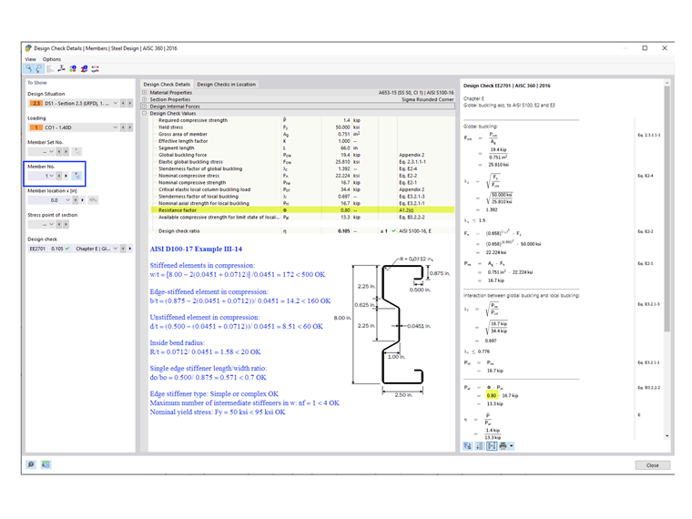 FAQ 005378 | RFEM verifica i limiti di applicabilità della tabella AISI B4.1-1?