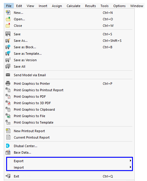 Richiama le interfacce nel menu 'File'