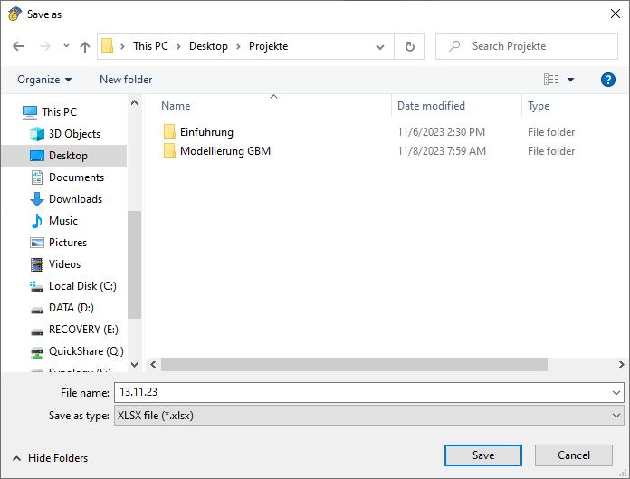 Salva le tabelle come file XLSX