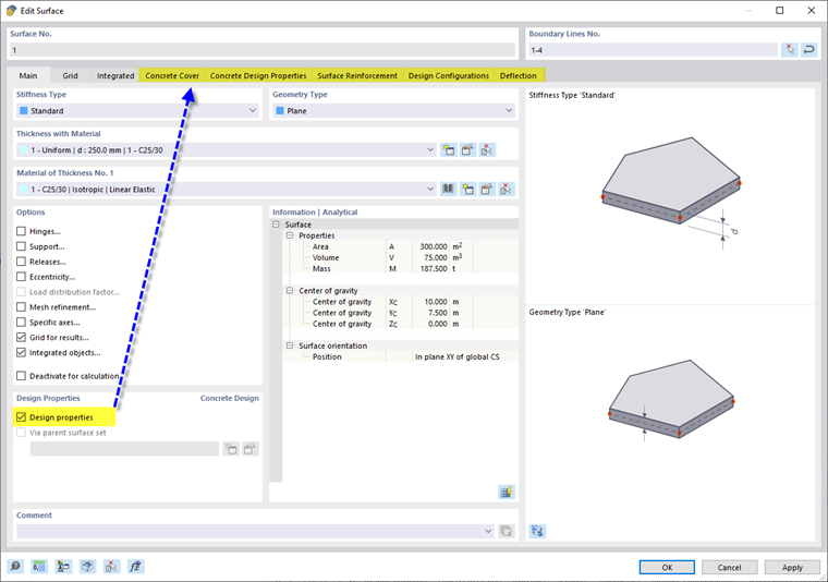 Attivazione delle proprietà di progetto della superficie