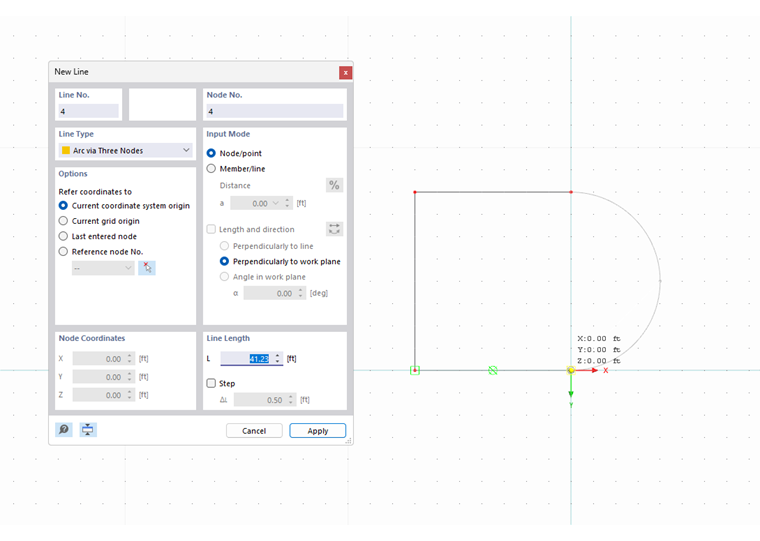 Illustrazione della costruzione di una linea curva in un progetto edile con parametri specifici per la determinazione della forma