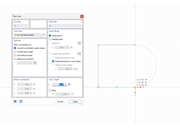Illustrazione della costruzione di una linea curva in un progetto edile con parametri specifici per la determinazione della forma