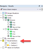 Visualizzazione dei risultati dell'analisi in una sezione di risultato specifica. Illustra chiaramente lo stato delle prestazioni o i modelli di comportamento strutturale di una sezione esaminata.