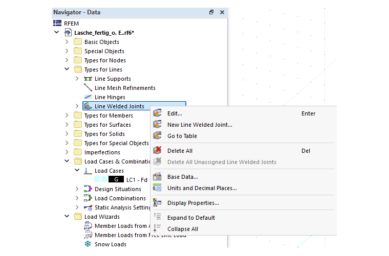 Interfaccia interattiva per la creazione di un giunto con saldatura lineare utilizzando parametri specifici.