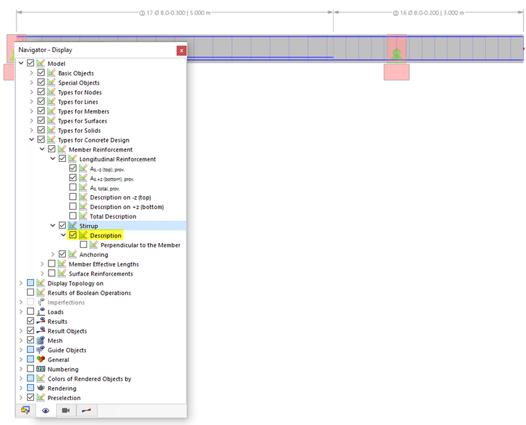 Visualizzazione dell'armatura a staffe come estratto dell'armatura