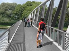 Ponte con travatura reticolare esterna inclinata (visualizzazione) | © Keipke Architekten BDA