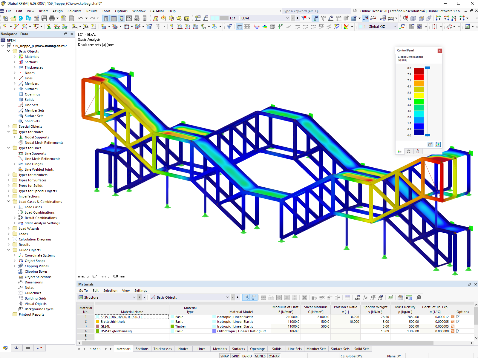 Deformazione della struttura in legno in RFEM