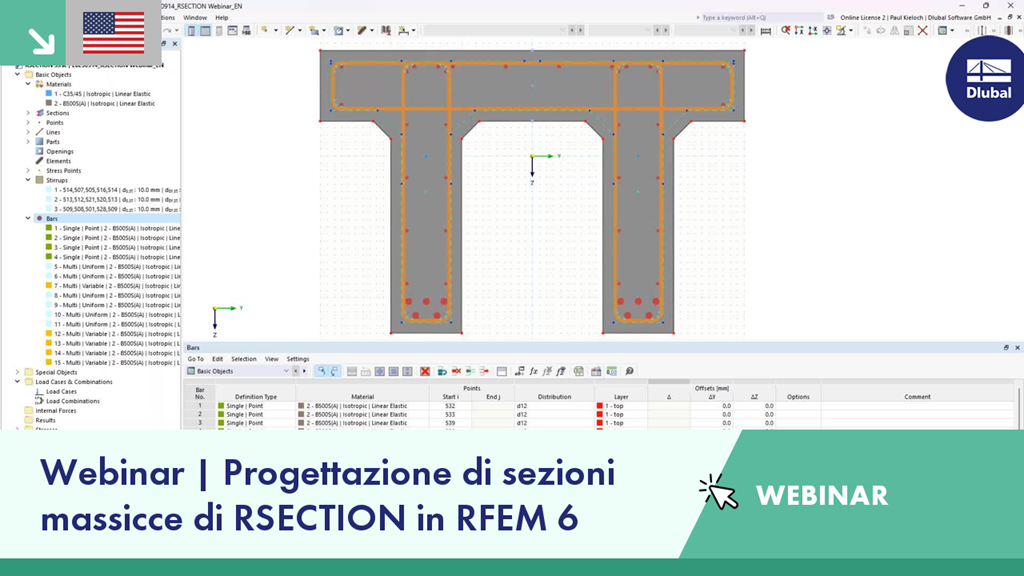 Presentazione del webinar riguardante la verifica di sezioni RSECTION massive con il software RFEM 6.
