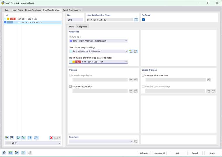Combinazione di carichi per analisi del tempo