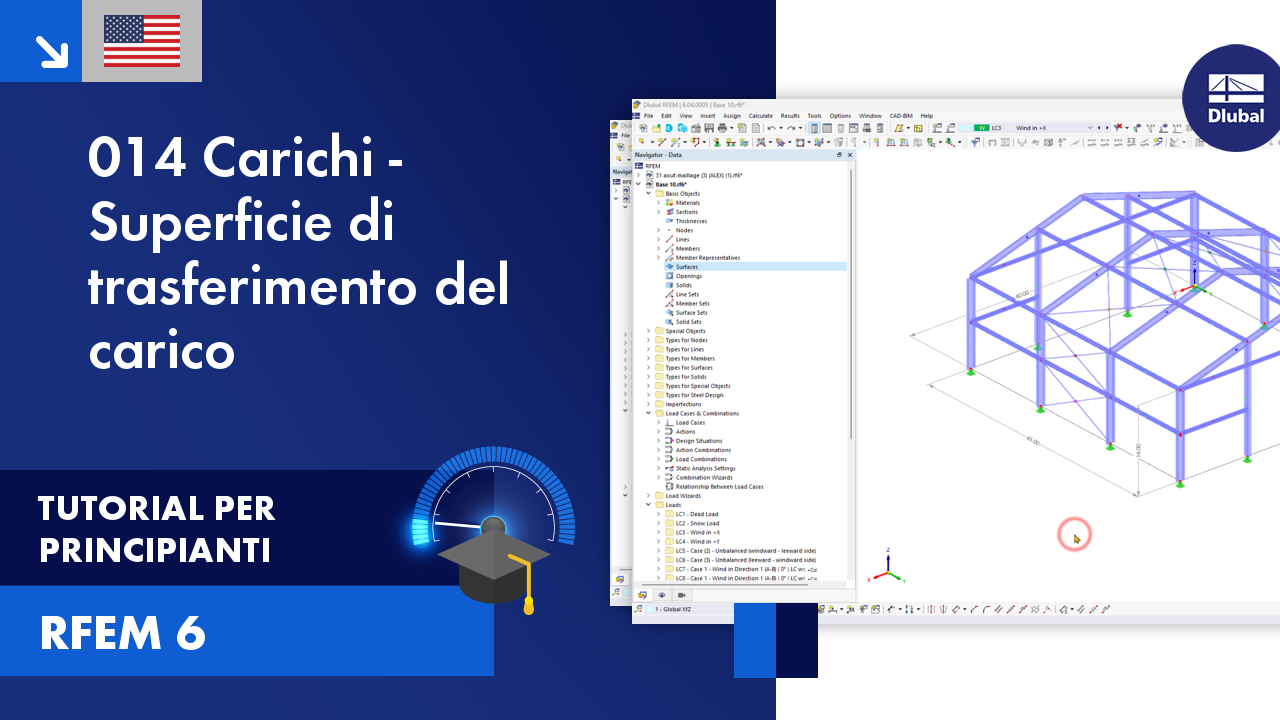 Tutorial per principianti che dimostra l'applicazione e il trasferimento del carico sulle superfici nell'analisi strutturale utilizzando il software RFEM 6.