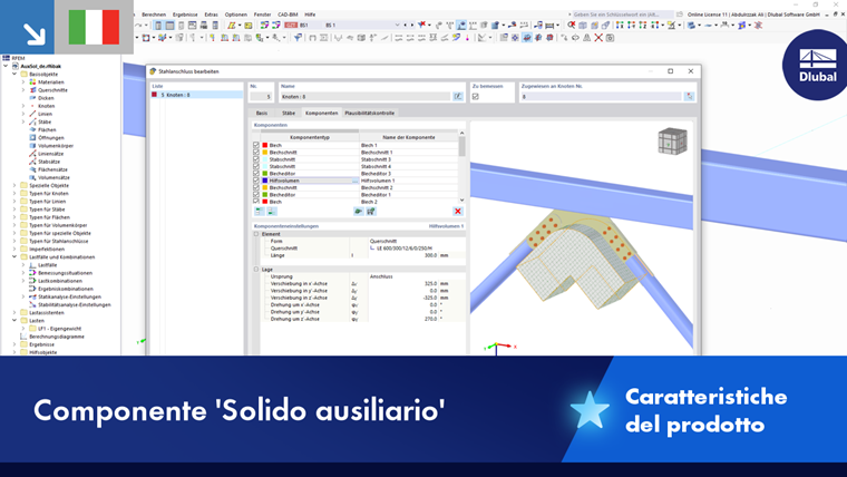 Raffigurazione di un componente di supporto strutturale per ottimizzare l'analisi strutturale. Si concentra sull'uso efficiente dei volumi ausiliari.