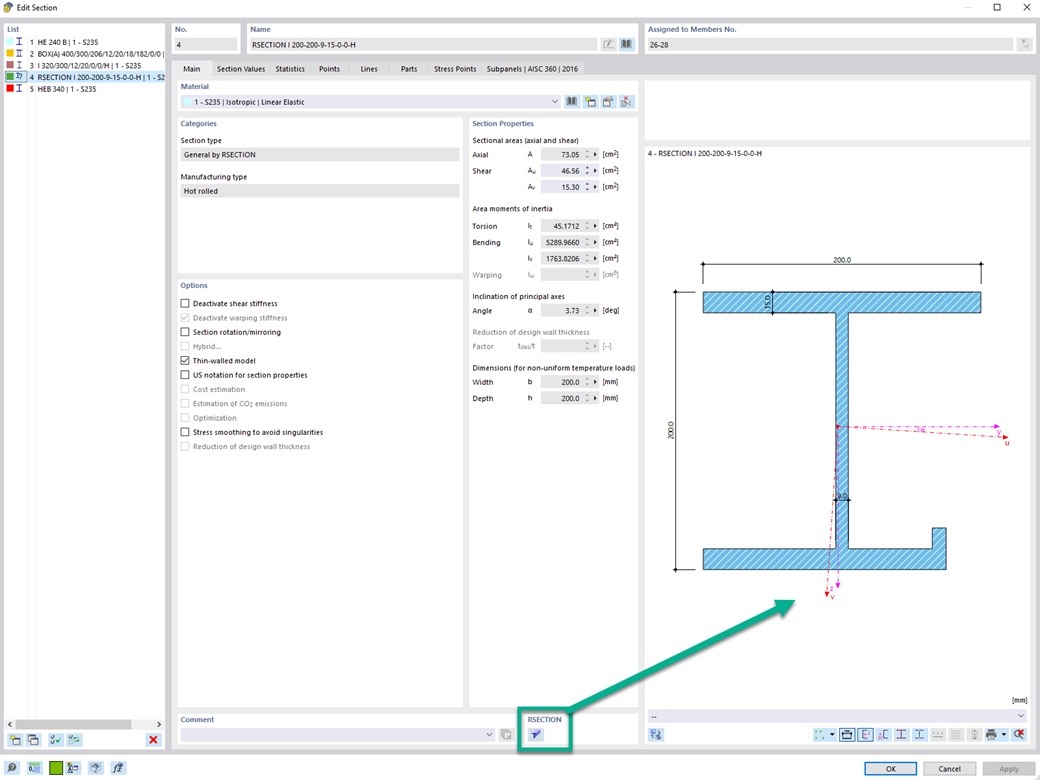 Caratteristica 002734 | Modifica delle sezioni in RFEM/RSTAB tramite RSECTION