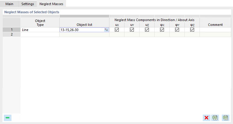 Trascurare le masse di aste specifiche