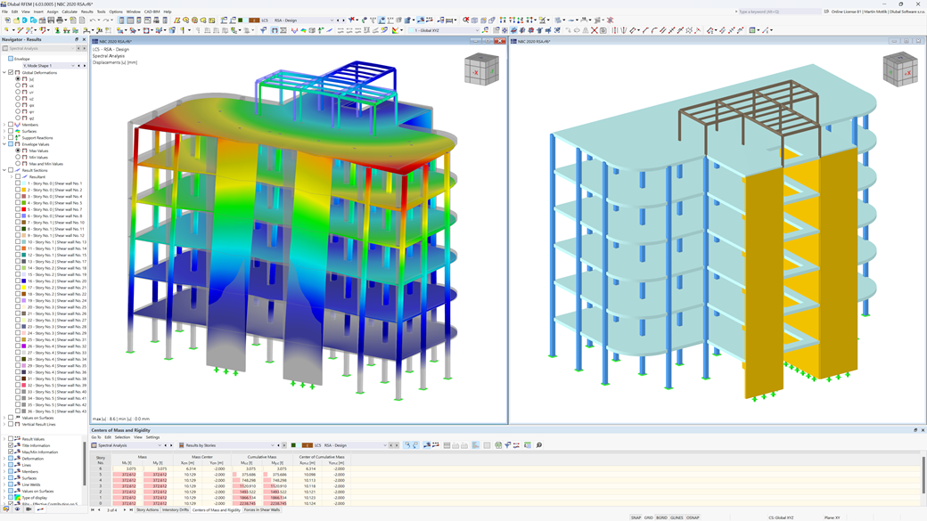 Edificio multipiano in calcestruzzo armato, visualizzazione dettagliata delle utilizzazioni con tabelle delle armature.