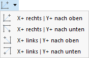 Pulsante elenco con opzioni per asse e allineamento in applicazioni di costruzione