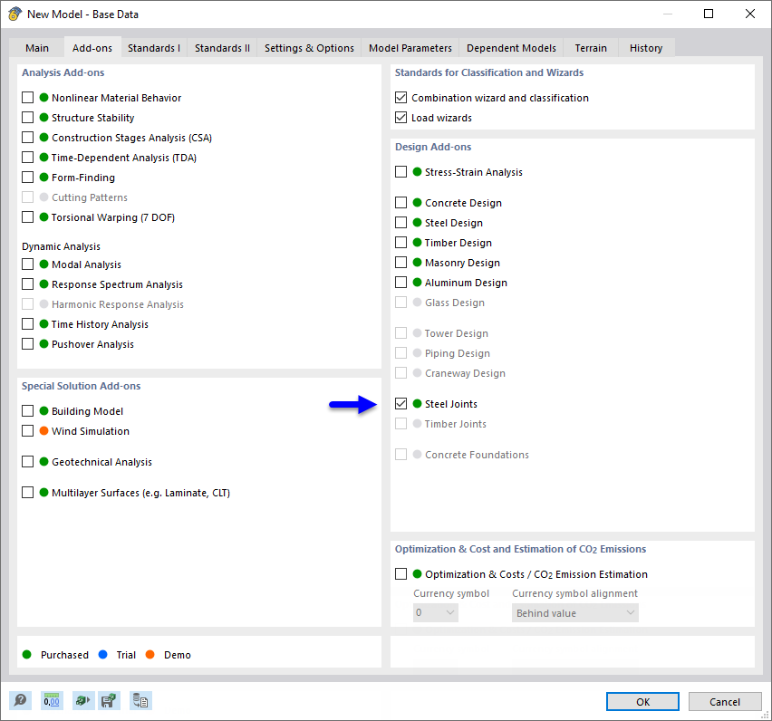 Attivazione dell'add-on Giunti acciaio
