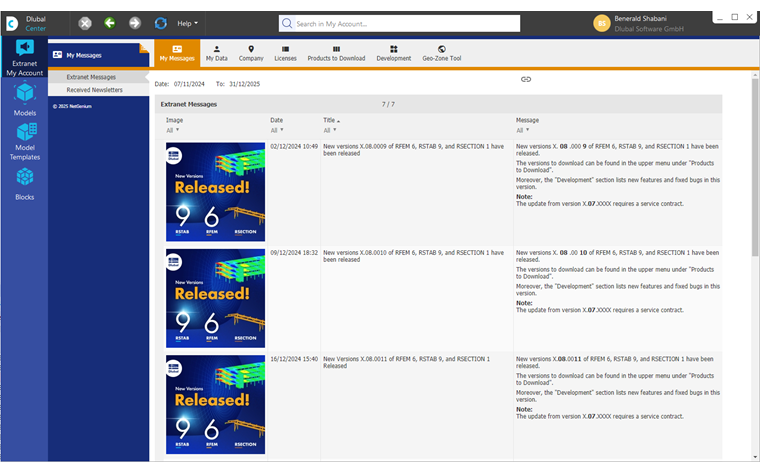 Extranet | Il mio account in Dlubal Center