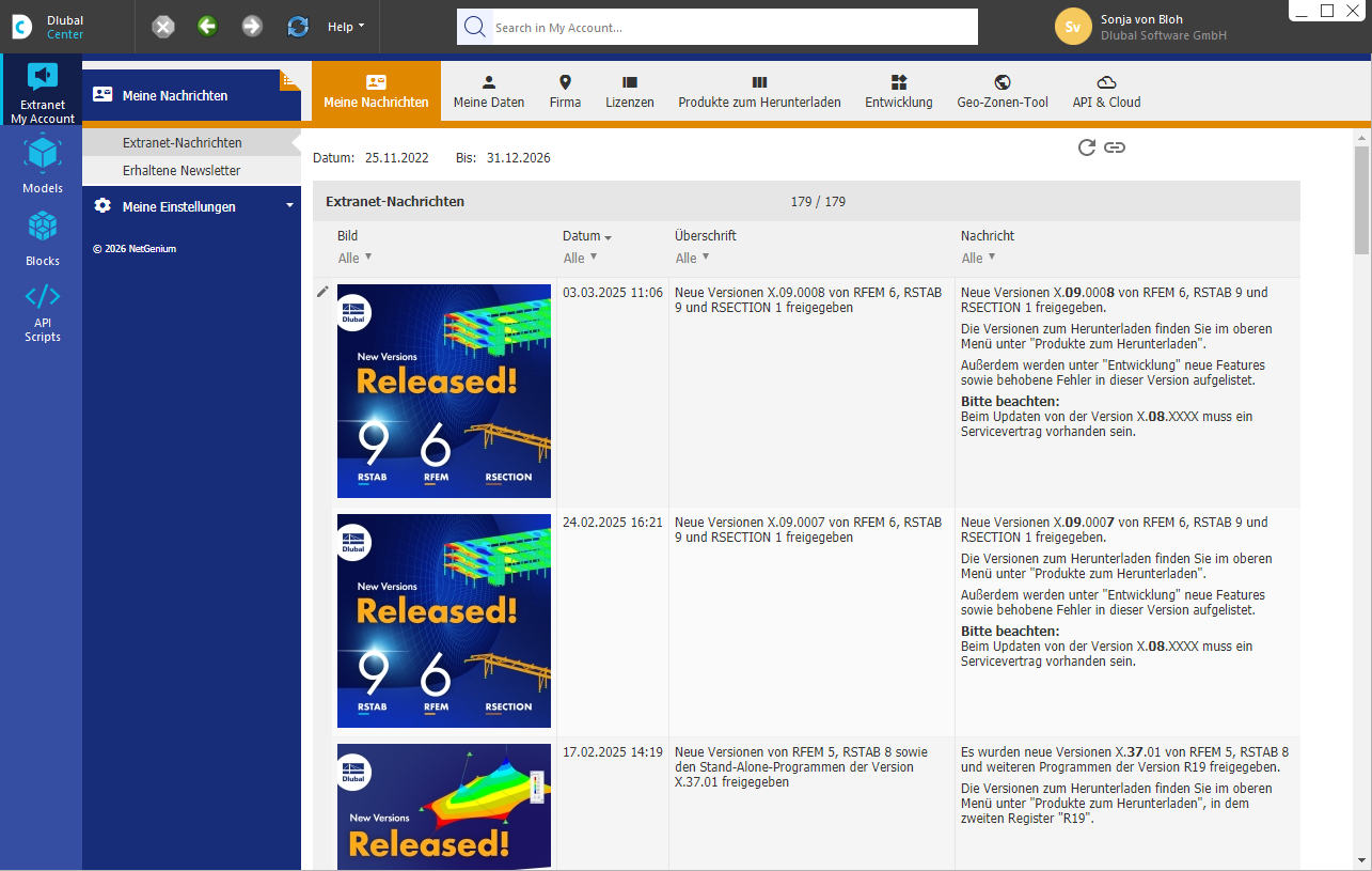 Extranet | Il mio account in Dlubal Center