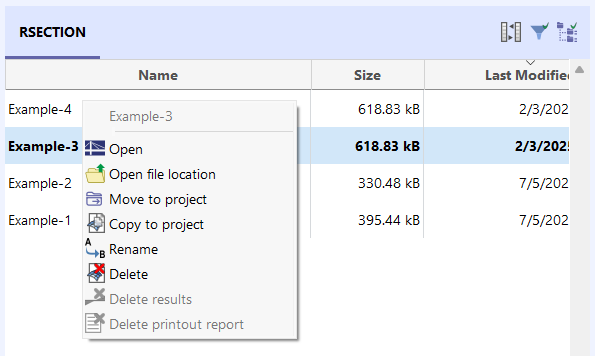 Apertura del menu contestuale di un modello