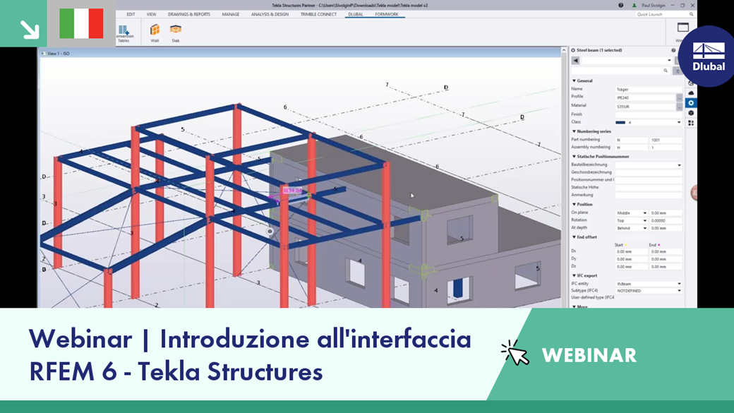 Integrazione tra RFEM 6 con Tekla Structures dimostrata in un seminario web incentrato sulla collaborazione multipiattaforma.