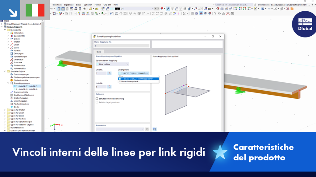 Visualizzazione delle articolazioni lineari utilizzate per l'accoppiamento rigido dei componenti