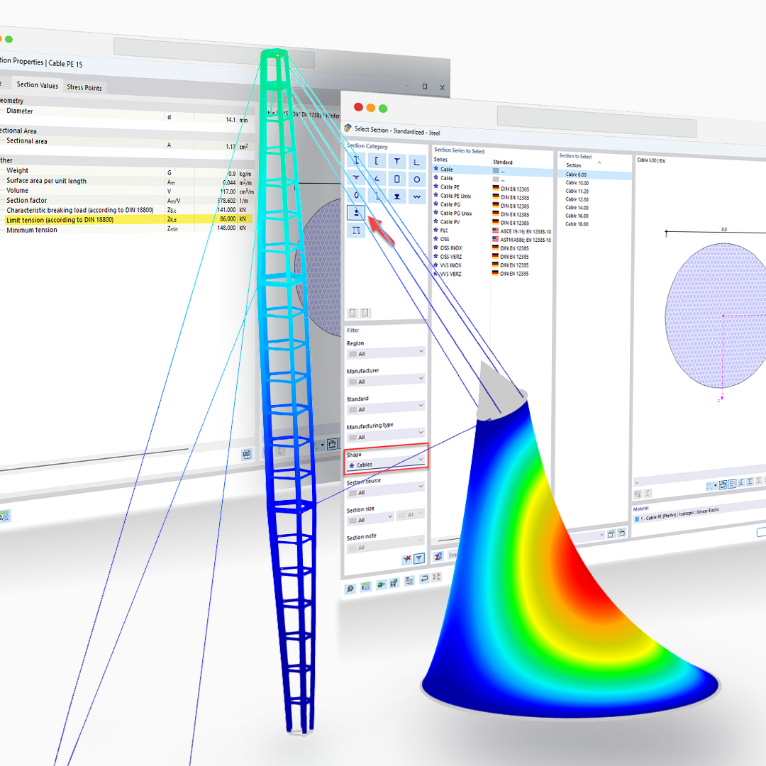 Knowledge Base | Progettazione di strutture con funi in RFEM 6 / RSTAB 9