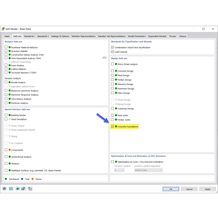 Attivare l’addon Fondazioni in calcestruzzo
