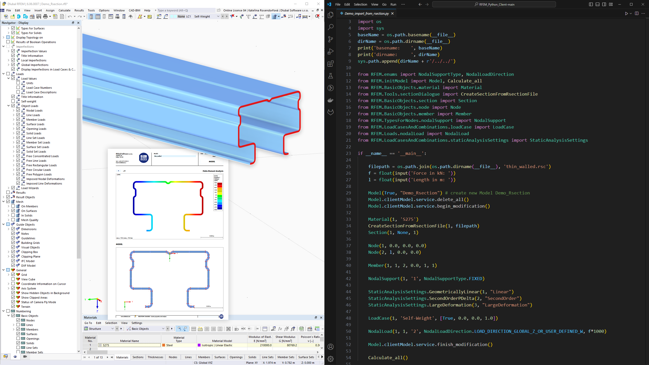 Sezione laminata in parete sottile in RFEM 6 | Webservice e API