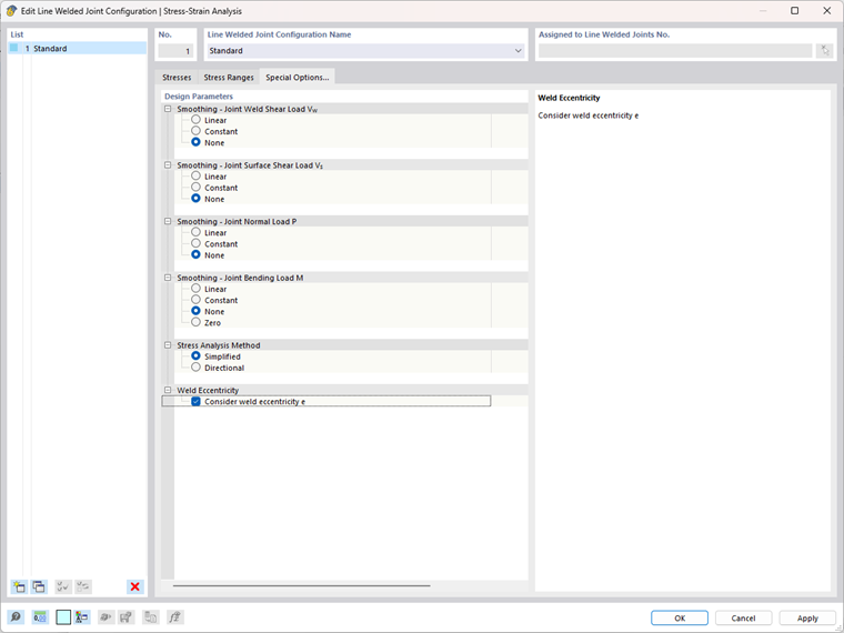 Considerazione dell'eccentricità della saldatura