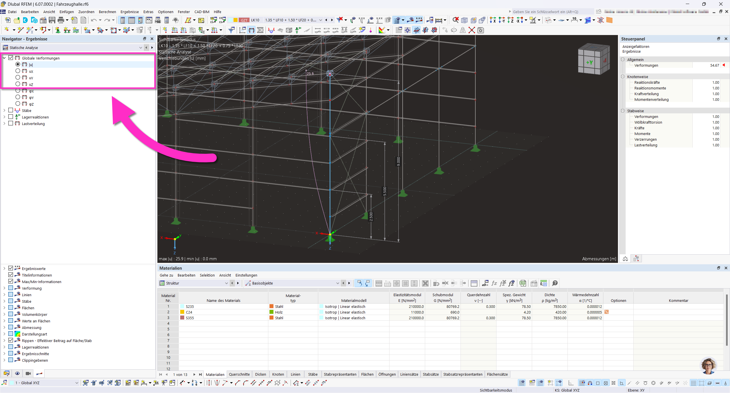 FAQ 005569 | Come posso visualizzare l'inflessione di un'asta direttamente nel modello?
