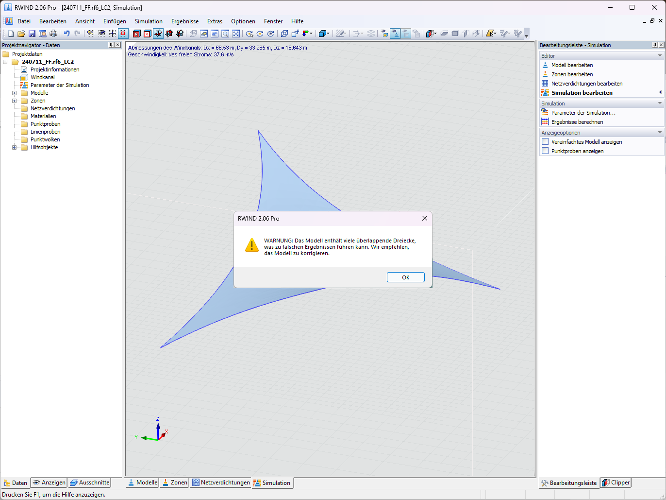 FAQ 005570 | Quando si importa un modello in RWIND, ricevo un messaggio sui triangoli sovrapposti. Cosa dovrebbe essere considerato?