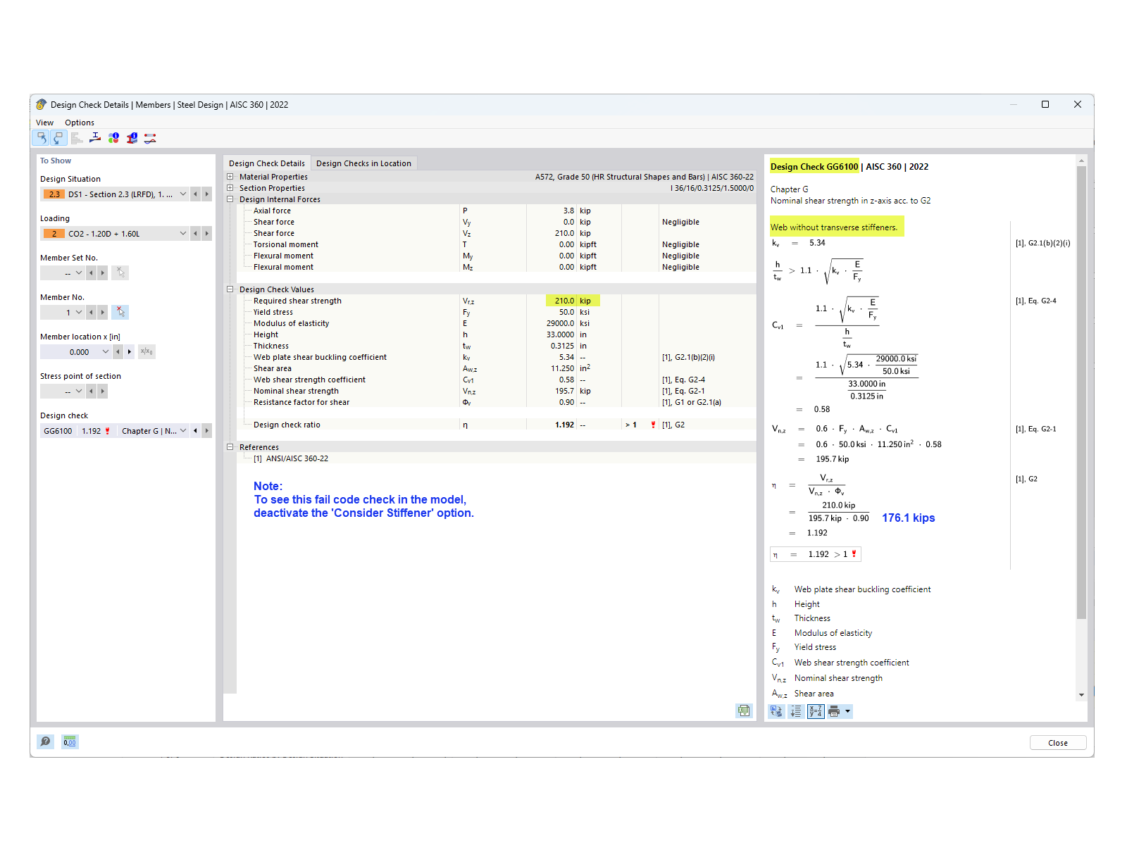 KB 001883 | Verifica di trave a parete piena secondo AISC 360-22 in RFEM 6