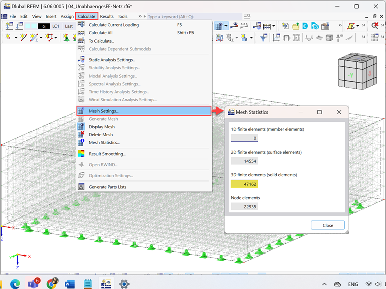 Statistiche della mesh per la mesh EF generata senza utilizzare la funzione "Mesh indipendente preferita".