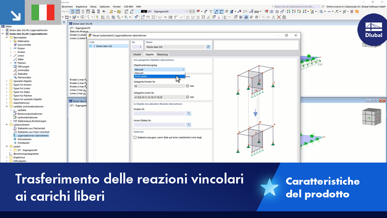 Visualizzazione del trasferimento delle reazioni vincolari in carichi liberi in strutture edili