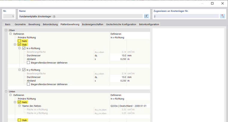 Rappresentazione di basamenti in calcestruzzo con reti e barre di armatura per la distribuzione dei carichi e la stabilità.